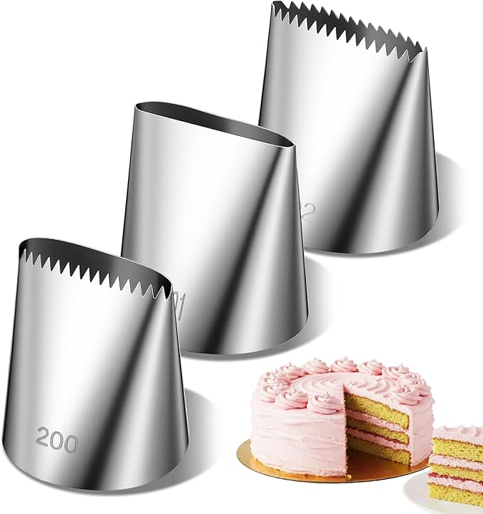 3 Pcs Large Piping Tips Set, Stainless Steel Cake Icing Nozzles Tips Decorating Tools, Big Piping Frosting Icing Tip Accessories for Cookie Cupcake Fondant Cakes Baking Buttercream Decorating Supplies