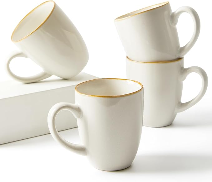 Pokini Coffee Mug 15 oz, Ceramic Coffee Mugs Set of 4, Reactive Glaze Mug for Latte/Tea/Cappuccino/Cocoa, Irregular Large Stackable Mug Set for Men, Women, Dad, Mom, Dishwasher & Microwave Safe, White by Pokini