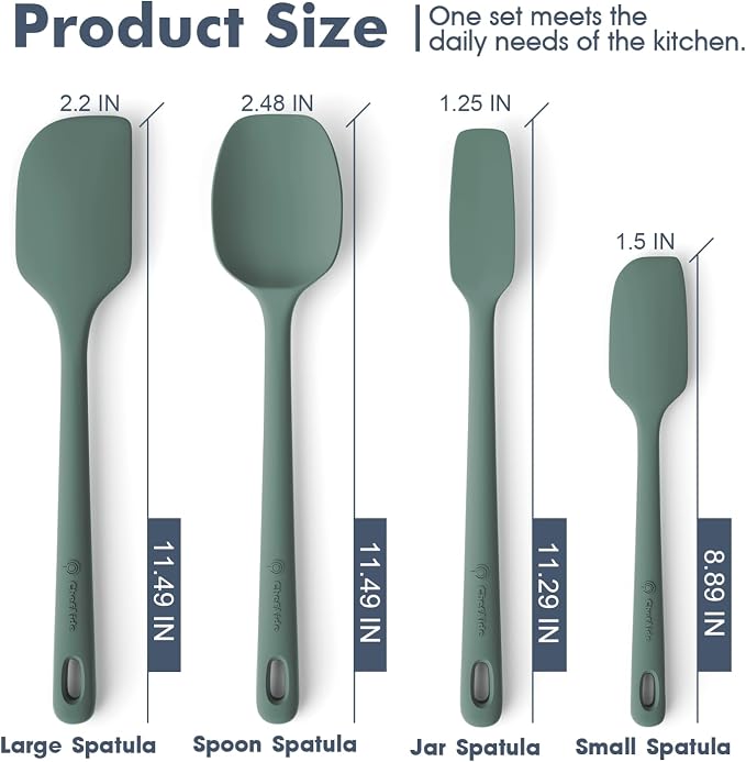 ChefAide 4 Pieces Silicone Spatula Set, Food Grade Rubber Spatula, Upgrade Strong Handle with Ergonomic Grip, Heat Resistant for Nonstick Cookware, Cooking - Image 2