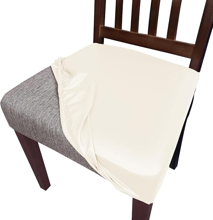 Waterproof Pu Leather Seat Covers for Dining Room Chairs Set of 6,Soft Chairs Seat Slipcovers,Dining Chair Cover Removable Washable Chair Protector Cover Stretch Kitchen Chair Covers by Oloepfo