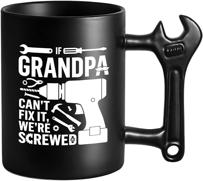 LOZACHE Funny Coffee Mug with Wrench Handle for Grandpa, Novelty Fathers Day Christmas Birthday Gifts for Grandpa Uncle Husband Brother Mechanic Tea Mug Present by LOZACHE