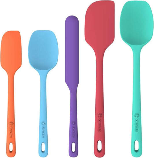 ChefAide 5 Pieces Silicone Spatula Set, Food Grade Rubber Spatula, Upgrade Strong Handle with Ergonomic Grip, Heat Resistant Up to 600°F for Nonstick Cookware, Cooking by ChefAide