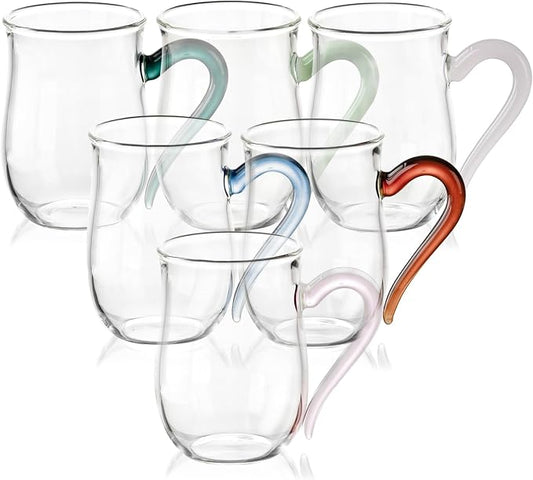 COMI Glass Coffee Cups,8oz Clear Coffee Cups Set of 6,Lightweight Glass Mugs with Colorful Handles,Heat Resistant & Explosion-Proof, Perfect for Home, Cafe, Office by COMI