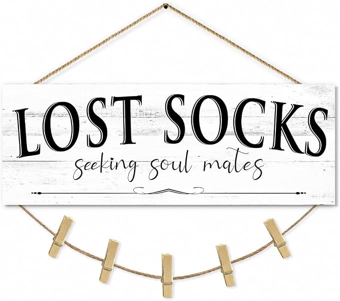 Laundry Room Signs Wall Decor: Lost Socks Sign - Seeking Soul Mates Quotes Funny Laundry Signs Rustic Farmhouse Laundry Room Door Sign Canvas Prints Wall Plaques Hanging Decor 6" x 14.5" by 1KINGO
