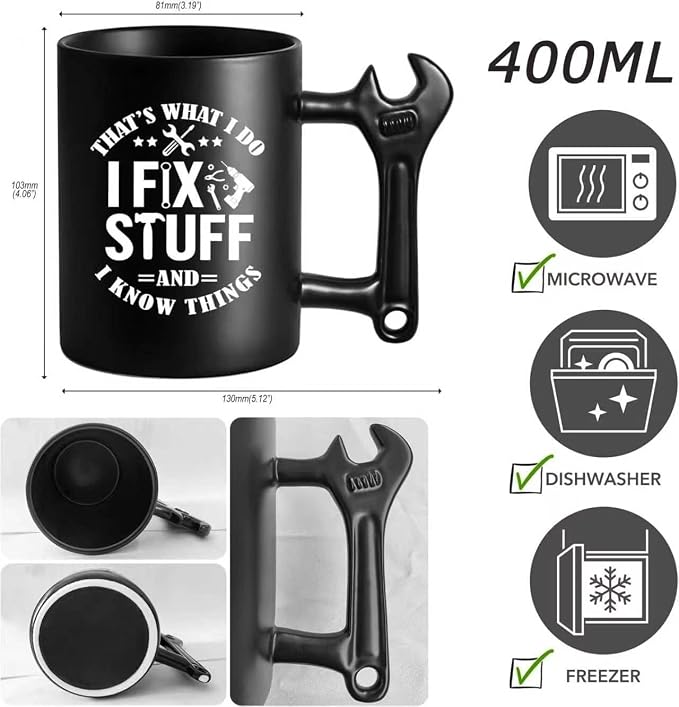LOZACHE Funny Dad Coffee Mug with Wrench Handle – “That’s What I Do, I Fix Stuff And I Know” Mug for Men, Unique Father’s Day Birthday Graduation Gift for Him Dad Grandpa Husband Mechanic - Image 2