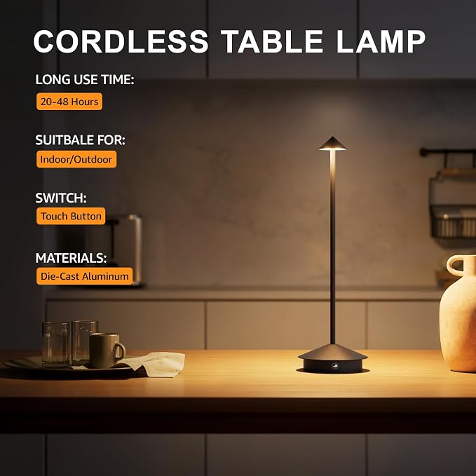 Cordless LED Table Lamps,Portable Battery Desk Lamp,2 Pack,Black | 6000mAh Rechargeable,3000K/4500K/6000K Touch Stepless Dimming,Aluminum IP54 Waterproof Wireless Lighting for Outdoor/Indoor - Image 8