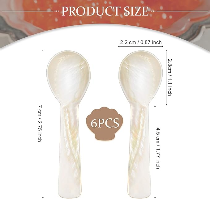Caviar Spoons Mother of Pearl Mop Spoons with Hand Craft W Round Handle for Caviar, Egg, Ice Cream, Salt, Coffee Serving, Restaurant Serving Set(6 Pieces,2.75 Inch)