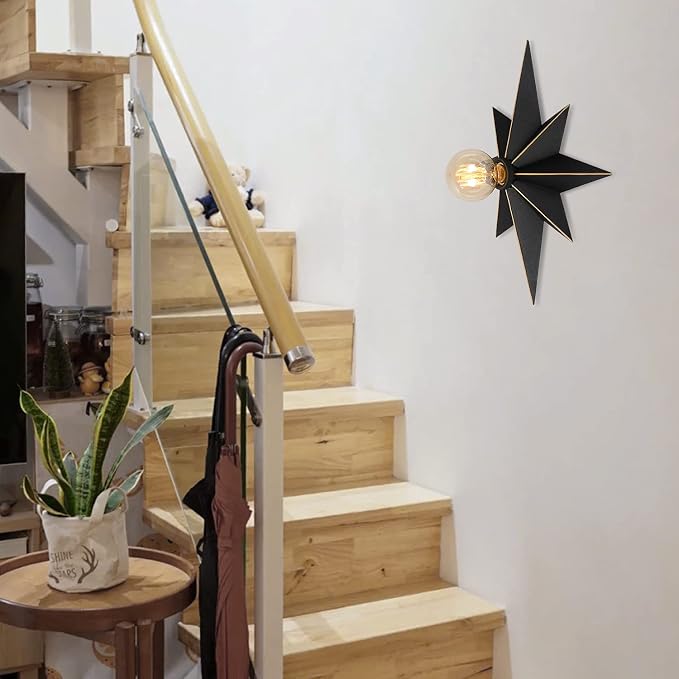 16 inch Flush Mount Ceiling Light, Industrial Black Metal Star Ceiling Lights, Vintage Entryway Light Fixtures, Farmhouse Star Lighting for Hallway, Porch, Study, Bedroom, Stair, Kitchen, Bathroom - Image 6