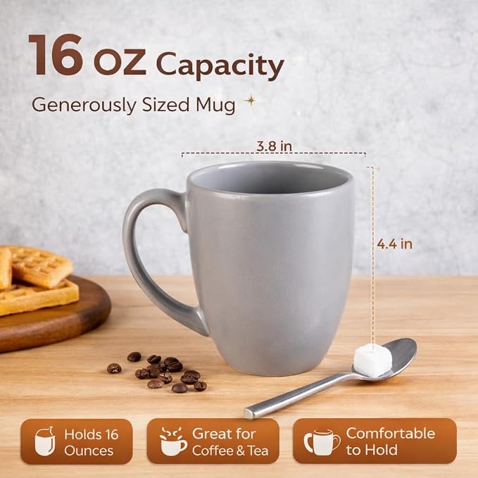 GBhome 16 oz Coffee Mug Set of 6, Large Ceramic Coffee Mugs for Men Women | Modern Stoneware Coffee Mugs Set with Handle for Tea/Latte/Cappuccino/Milk/Cocoa, Dishwasher & Microwave Safe - Image 4