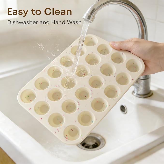 Silicone Mini Muffin Pan, 24 Cup Nonstick Mini Cupcake Pan 2Pcs | Food-Grade Silicone Muffin Tin, Oven Dishwasher Freezer Safe Silicone Molds for Home Baking DIY, Mini Cupcakes, Egg Bites - Image 6