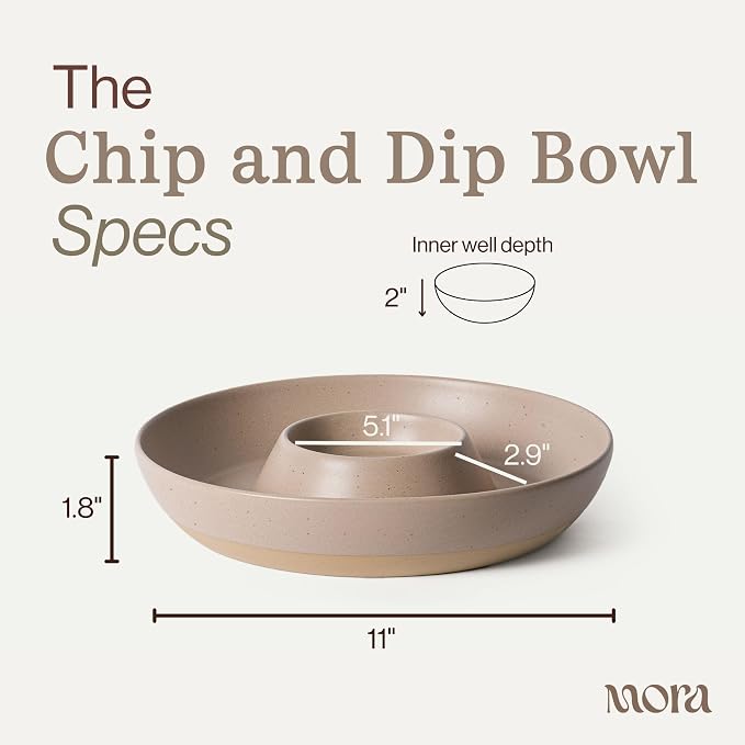MORA Ceramic Chips and Dip Serving Tray: Large Divided Party Bowl Set for Chips & Salsa, Veggies & Dip, Fruit, Snacks, Entertaining, Hosting, etc. Minimalist Design for the Modern Hostess - Mushroom - Image 2