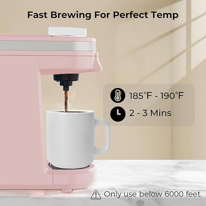 CHULUX Mini Single Serve Coffee Maker for K Cup, Fast Heating, Dusty Rose | Fast-Heating Boiler System, Single Cup Brewing, Portable Compact Design, Four-Hole Multi-Stream Needle, Adjustable Drip Tray - Image 3