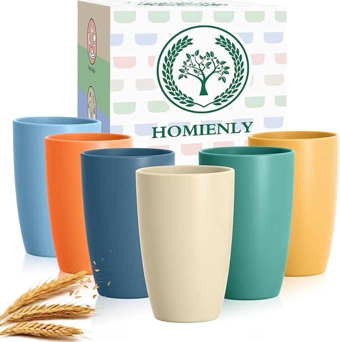 Homienly Unbreakable Plastic Cups Set Wheat Straw Cups 20 OZ Drinking Cups Reusable Camping Cups Stackable Tumblers Water Glasses Drinking Set Freezer Dishwasher Safe (6 PCS, Multi) by HOMIENLY