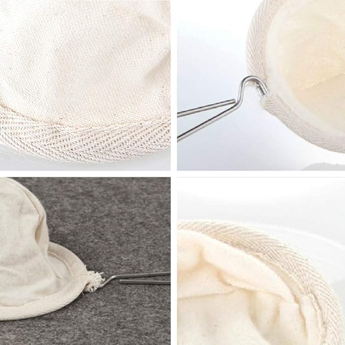 2Pcs Reusable Coffee Sock Filter Cloth Strainer Stainless Steel Handle Cloth Tea Strainer Filter for Home Office Handmade Colador De Cafe Use（4-inchi）