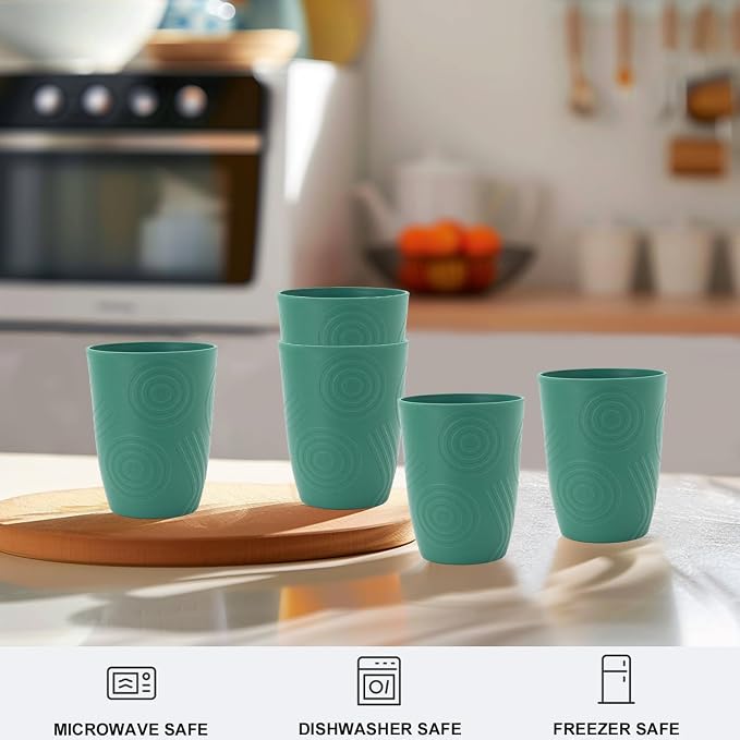 12oz Kitchen Cups - Wheat Straw Cups Set 6, Unbreakable & Lightweight Plastic Cups for Kids, Microwave & Dishwasher Safe Water Tumbler for Picnics, Camping, RV, Plastic Drinking Cups - Green - Image 5