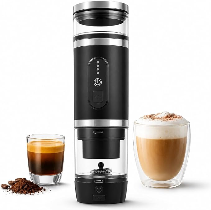 welsteepse Portable Coffee Maker for Ground Coffee & Capsules, Self-Heating Travel Coffee Machine with 20 Bar Pressure and Milk Frother for Car, Office, Hotel, Camping and Business Trips by WELSTEEPSE