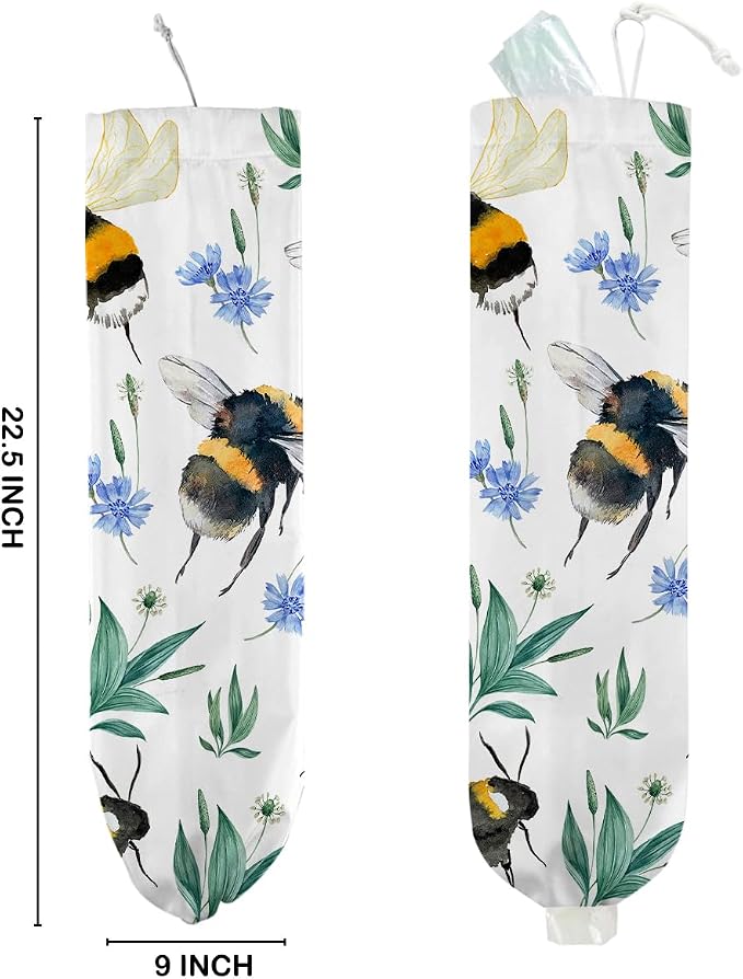 Bee Plastic Bag Holder, Summer Floral Grocery Bag Holder for Plastic Bags | Wall Mount Washable Grocery Bags Storage Dispenser for Home Kitchen Pantry Farmhouse, Bee Gifts for Women Mom - Image 2