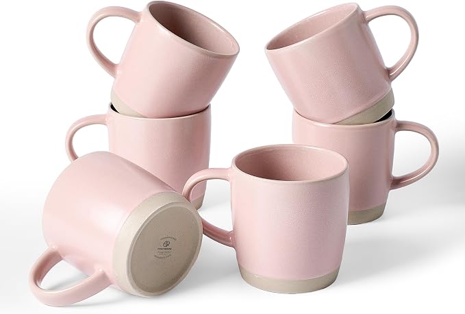 famiware Coffee Mugs Set of 6, Milkyway 13 oz Mug Set, Ceramic Cup Set with Handle for Coffee, Tea, Cocoa, Milk, Light Pink by Famiware
