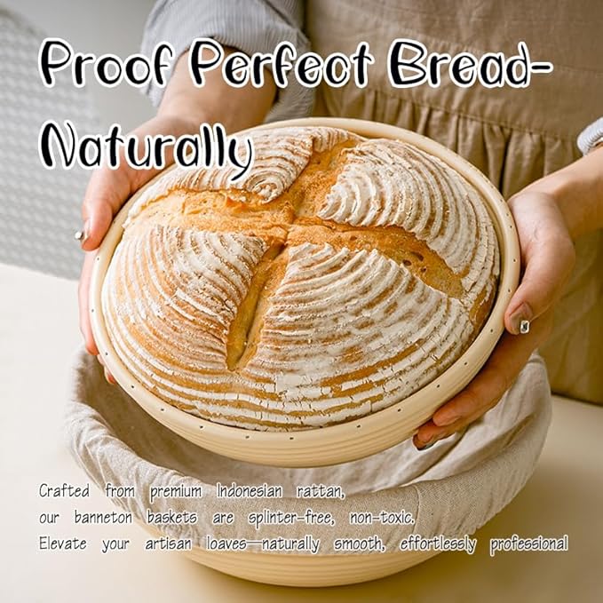 Aoocan Sourdough Starter Kit for Beginners, Bread Baking Supplies & Bread Making Tools – 9 Inch Round & 10 Inch Oval Banneton Bread Proofing Basket Set with Dough Whisk, Lame, Scraper & Brush