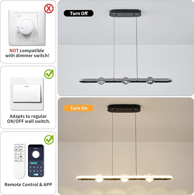 ORANOOR Modern LED Pendant Lights, Dimmable 39inch Crystal Globe Chandelier | Linear LED Chandelier Rectangle Black Dining Room Hanging Light Fixtures Kitchen Island Pendant Light Over Dining Table, 40W - Image 7
