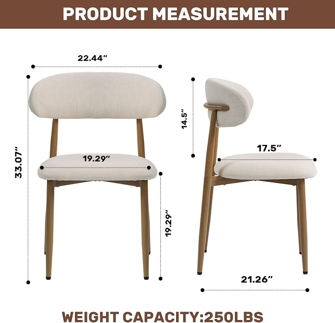 UVV Dining Chairs Set of 8, Metal Kitchen Chairs with Modern Fabric Upholstered for Dining Room, Beige - Image 9