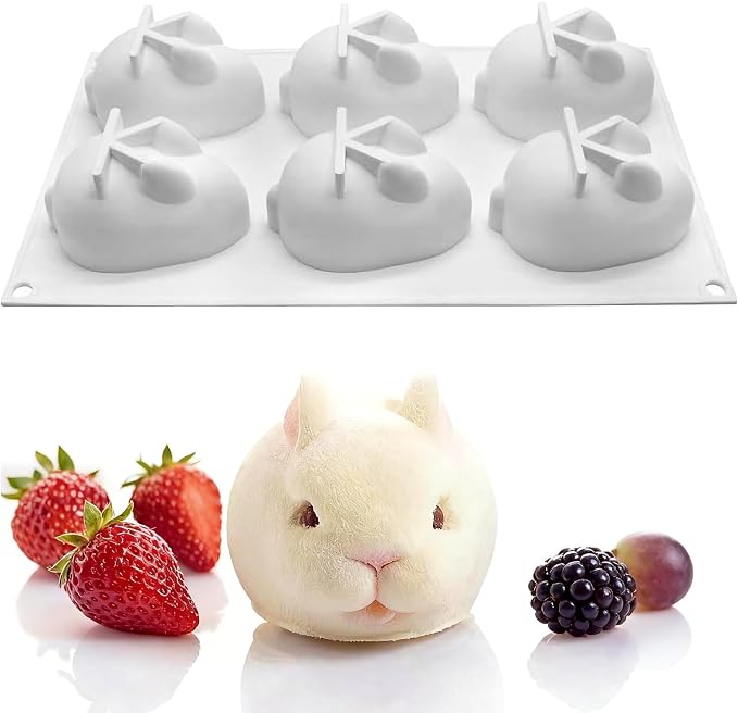 MEMOVAN 3D Easter Bunny Silicone Mold 6 Cavity Silicone Rabbit Mold Easter Rabbit Chocolate Mould for Baking Rabbit Shape Mousse Cake Jelly Dessert Fondant Cheesecake Soap Ice Cube Tray by MEMOVAN