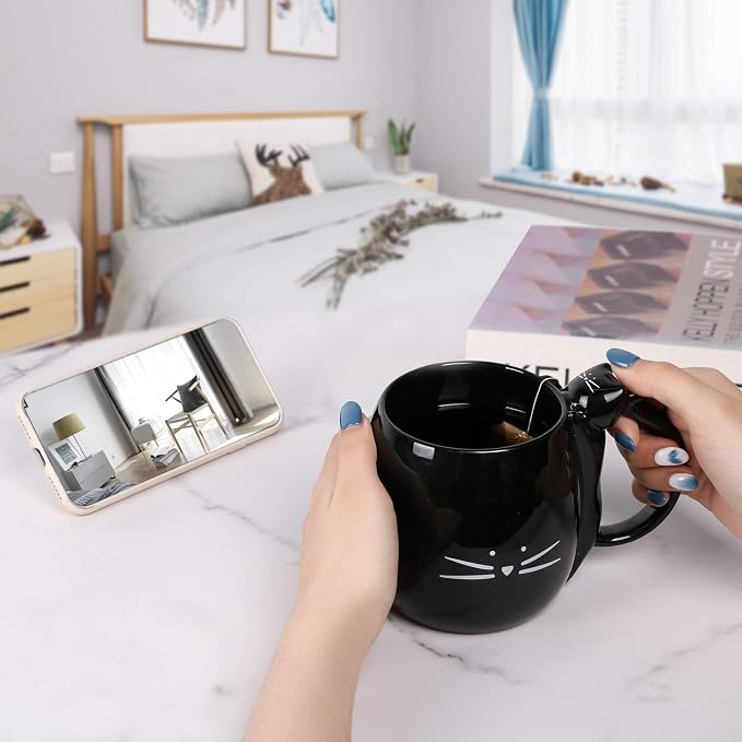 Koolkatkoo Black Cat Coffee Mug | Ceramic Tea Cup, Sculpted Cat Handle, Meow Design, Gifts for Cat Lovers, Women, Men - Image 9