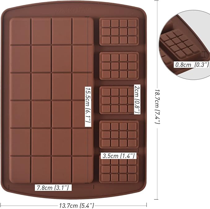 Newk Silicone Break Apart Chocolate Molds, Candy and Energy Bar Silicone Molds, Pack of 6