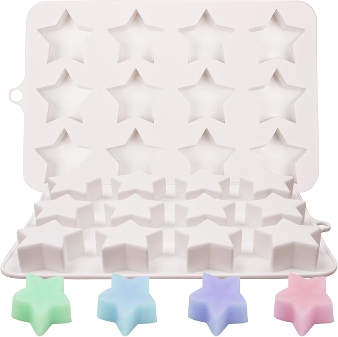 Star Silicone Mold for Chocolate, Candy, Soap, Ice Cubes | 12-Cavity Star Shape, 8.74 x 5.39 in Size, Flexible & Easy Release, Multi-Use Baking Mold, Food Safe Silicone by Fchil