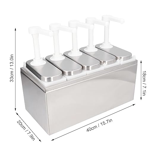 Condiment Pump Dispenser, 1L Single Jars Stainless Steel Sauce Dispenser Pump Ketchup Pump Dispenser Davinci Syrup Sauce Pump Container Salad Pump Container (5 Pumps)