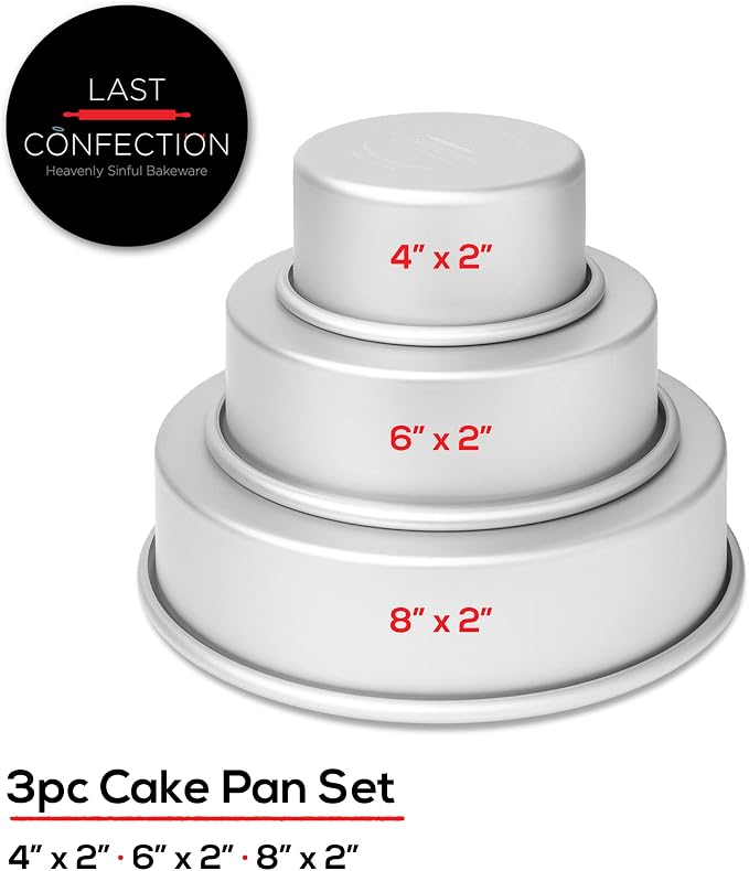 3-Piece Round Cake Pan Set - Includes 4 x 2, 6 x 2 and 8 x 2 Inch Anodized Aluminum Layer Cake Pans Baking Tins - Image 2