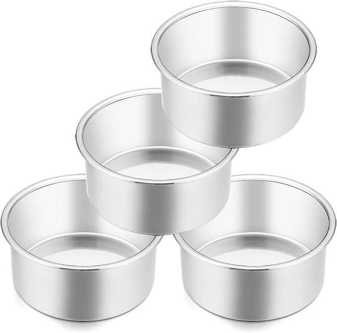 E-far 4 Inch Small Cake Pan Set of 4, Stainless Steel Mini Round Smash Cake Baking Pans, Non-Toxic & Healthy, Mirror Finish & Dishwasher Safe by E-far