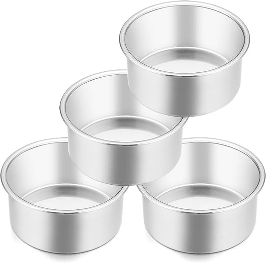 E-far 4 Inch Small Cake Pan Set of 4, Stainless Steel Mini Round Smash Cake Baking Pans, Non-Toxic & Healthy, Mirror Finish & Dishwasher Safe by E-far
