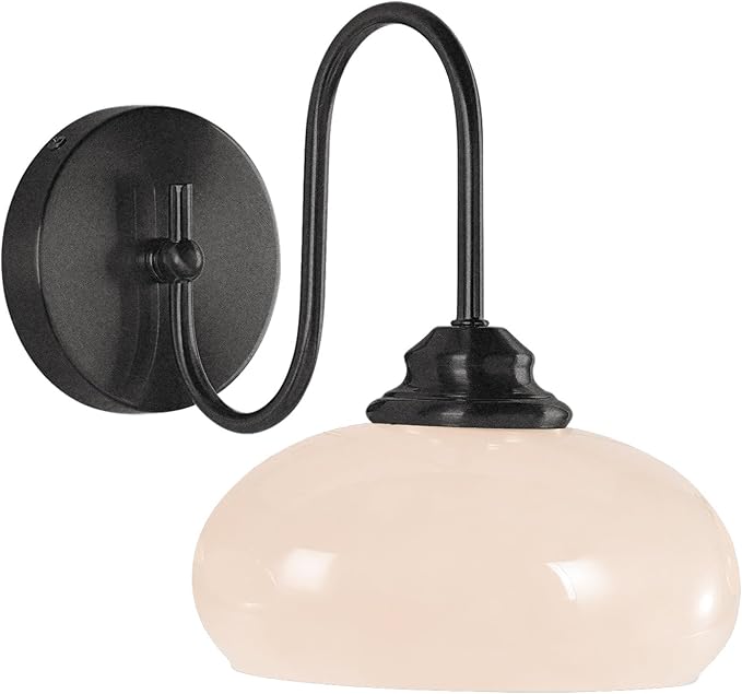 Modern Matte Black Wall Sconce Farmhouse 7.9" Milk White Glass Globe Wall Lamp for Industrial Style Hard-Wired Semi Flush Mount Wall Light Fixture for Stairway, Hallway, Bedroom - Image 9