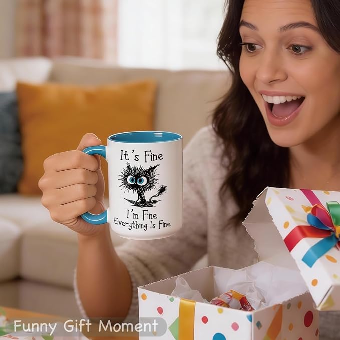 Funny Black Cat Coffee Mug, 15oz I Am Fine Everything's Fine Mug | Microwave & Dishwasher Safe, Gag Gift for Cat Lovers, Large Ceramic Mug, Double-Sided Print - Image 8