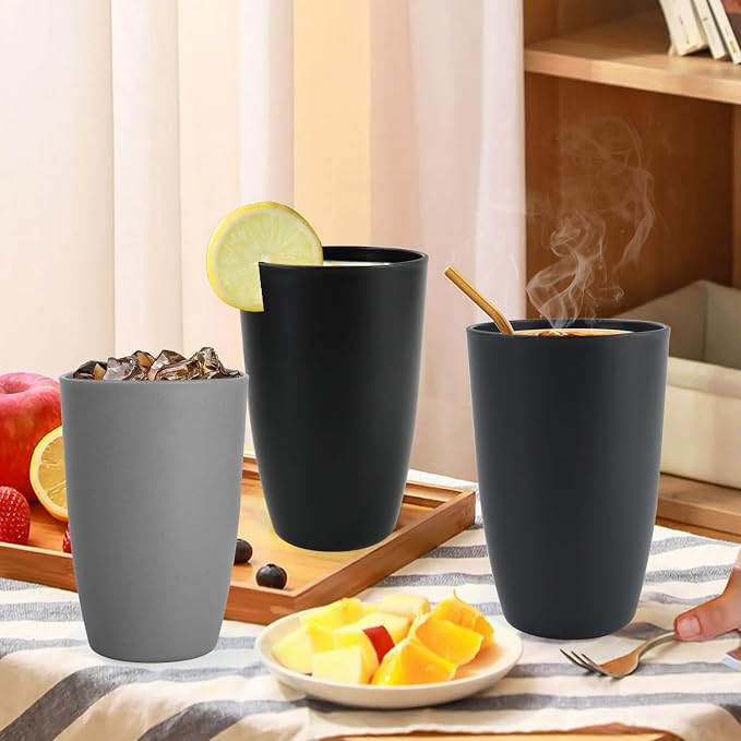 20 OZ Wheat Straw Cups Set of 6, Unbreakable Water Cup, Alternative to Plastic Cups Reusable, Plastic Glasses Drinking, Microwave Safe Tumbler Cups for Kitchen, Dorm, RV (BlackGrey) - Image 7