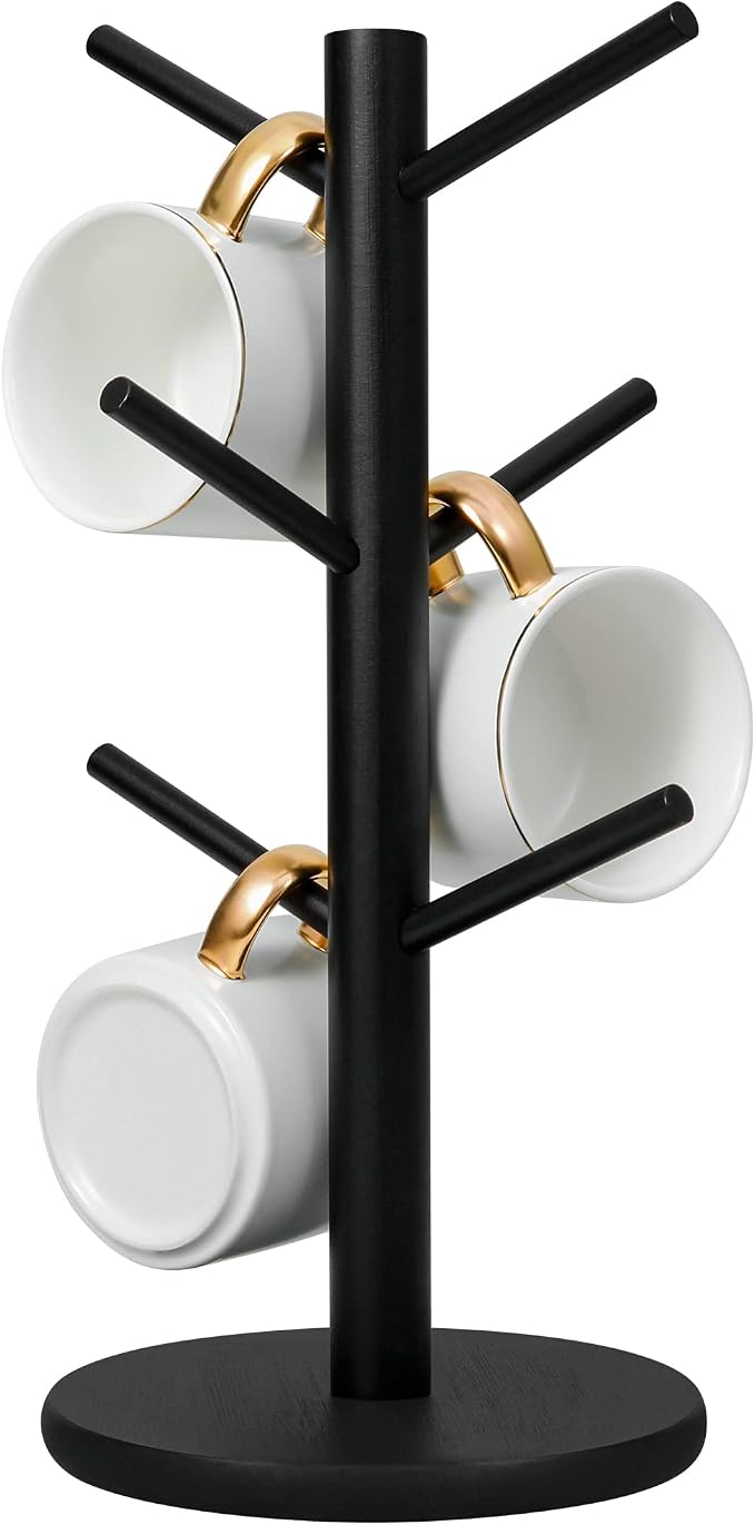 MyLifeUNIT Mug Holder Tree, Coffee Cup Holder with 6 Hooks (Black) | Anti-slip padded bottom, space-saving compact design, easy air drying, sturdy tip-resistant structure by MyLifeUNIT
