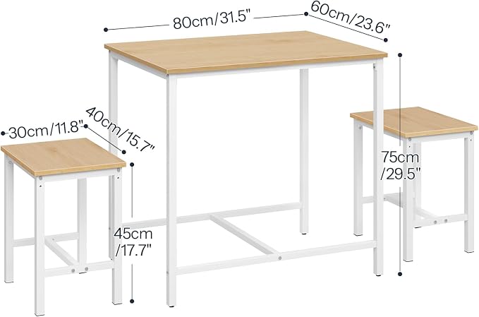 HOOBRO 3-Piece Industrial Dining Table Set, Kitchen Table, Space Saving Dinette for Kitchen, Dining Room, Small Space, Breakfast Nook, Living Room, Party, Natural and White WN75CZ01G1 - Image 6