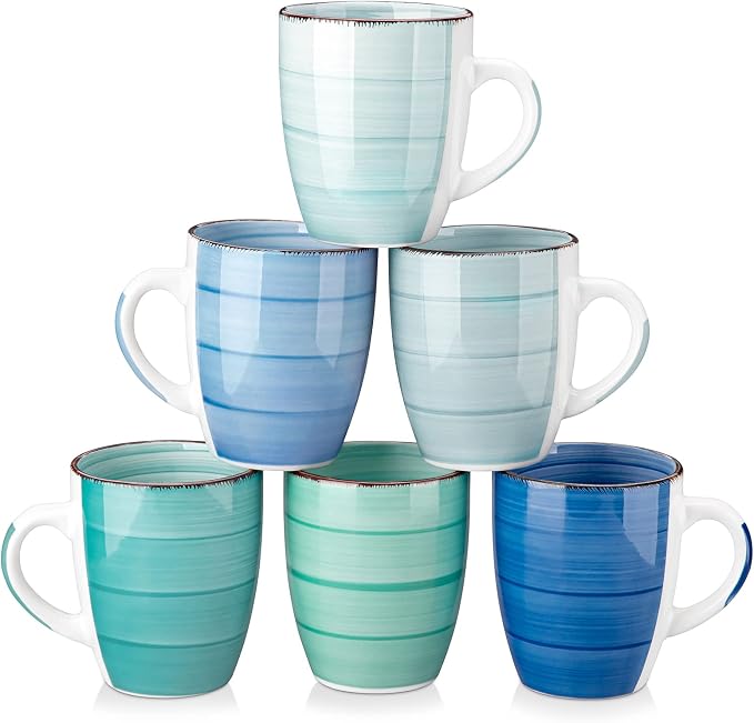 vancasso Bonita 12 Oz Coffee Mugs Set of 6, Ceramic Coffee Cups for Cappuccino, Latte, Tea, Cocoa, Cool Color by vancasso