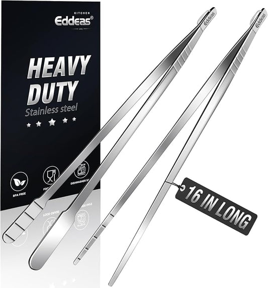 Eddeas 16 Inch long Kitchen Tweezers - 2 Pack large Tweezer Tongs for Cooking, Heavy Duty Stainless Steel Heat Resistant 600°F Food tweezers, Dishwasher safe by Eddeas