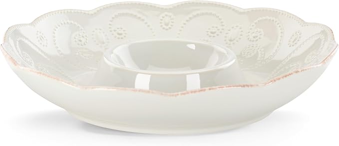 Lenox French Perle White Chip and Dip Tray | dishwasher safe, microwave safe | 12 inch, elegant scalloped design, gift for women, serving dishes set by Lenox