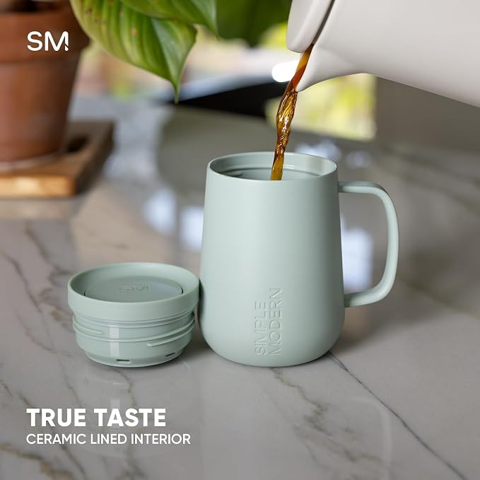 Simple Modern Voyager Signature Mug | Travel Coffee Tumbler with 360° Lid and Handle | Ceramic-Lined Insulated Stainless Steel Iced Cold Brew Cup | 12oz, Midnight Black - Image 4