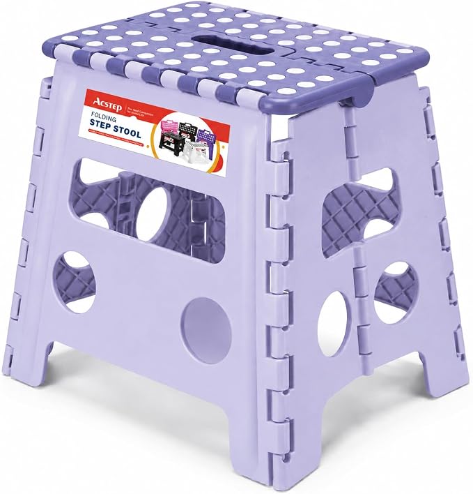 ACSTEP Foldable Step Stool for Adults 13 Inch, 300 lbs, Purple | Lightweight Stepping Stool with Handle and Non-Slip Surface, for Reaching Kitchen Cabinets, Bathroom Shelves and Closets by ACSTEP