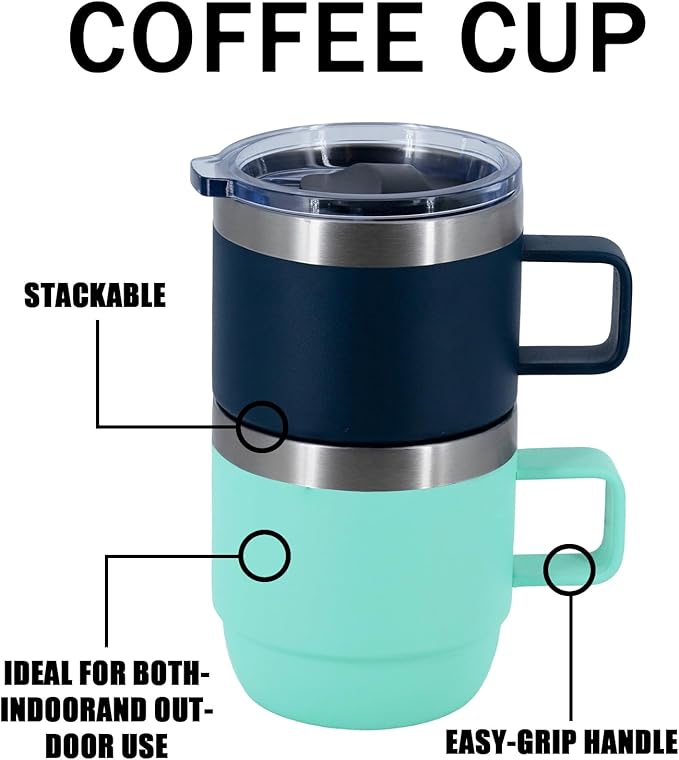 10 oz Stackable Mug, Stainless Steel cup with handle, Vacuum Insulated Espresso/Coffee Mug, shot Glass Set for 1 Piece Set for Coffee, Spirits, Wine, Tea- black - Image 3