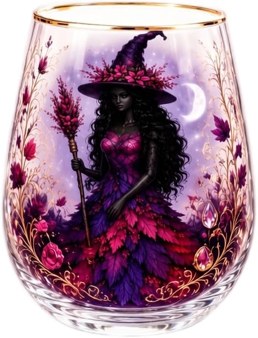 3D Halloween Autumn Glass Art Cup,Stemless Holiday Glassware Collection | Fantasy Fall Witch Wine Glasses,Holiday Printed Table Ornaments,Magical Halloween Home Decor Gifts for Various Beverages - Image 2