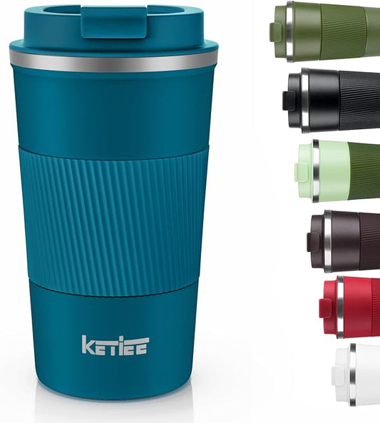 KETIEE Travel Coffee Mug 12oz: Insulated Coffee Cup with Leakproof Lid, Coffee Tumbler, Vacuum Stainless Steel Reusable Coffee Cups, Coffee Mug to Go for Hot/Iced Water (Blue) by KETIEE