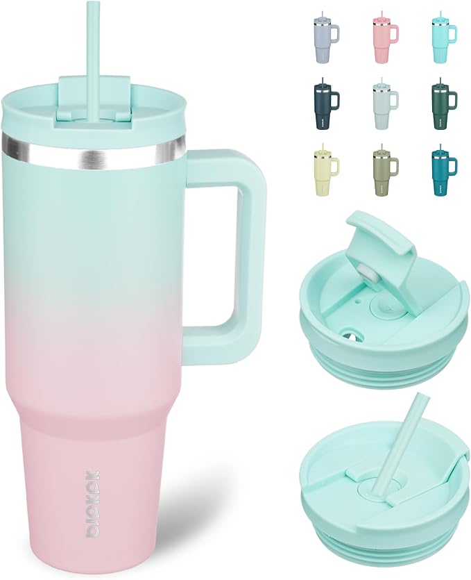 BJPKPK 40 oz Insulated Tumbler with Handle & Straw, Stainless Steel | Double Wall Vacuum Insulation, Leak Proof, BPA Free, Dishwasher Safe, Cupholder Friendly, Travel & Outdoor, Bubble Gum by BJPKPK