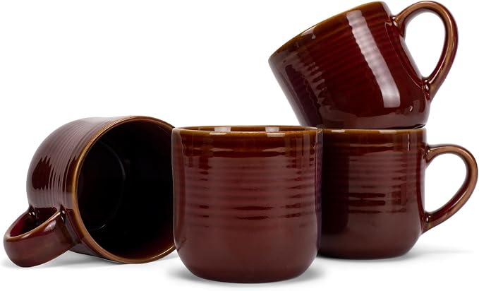 Elanze Designs Glossy Reactive Glaze Large 17 Fluid Ounce Everyday Kitchen Food Grade Ceramic Stoneware Coffee Mug Cup with Comfort Curved Handles, Set of 4, Burnt Auburn Red by ElanzeDesigns