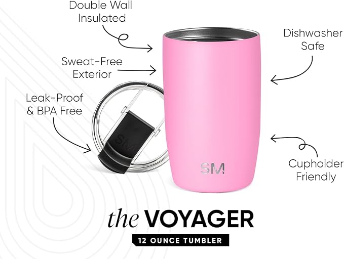 Simple Modern Travel Coffee Mug with Lid | 12oz | Pink | Voyager Coffee Cup, Coffee Tumbler for Hot & Iced Drinks | Insulated Stainless Steel Travel Mug | Dragon Fruit - Image 2
