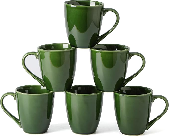 vicrays Coffee Mug Set, 12 Ounce, Set of 6, Ceramic Mug for Men, Women, Unique Glazed Mugs with Handle for Coffee, Tea, Milk, Cocoa, Cereal(Green) by VicraysCeramic